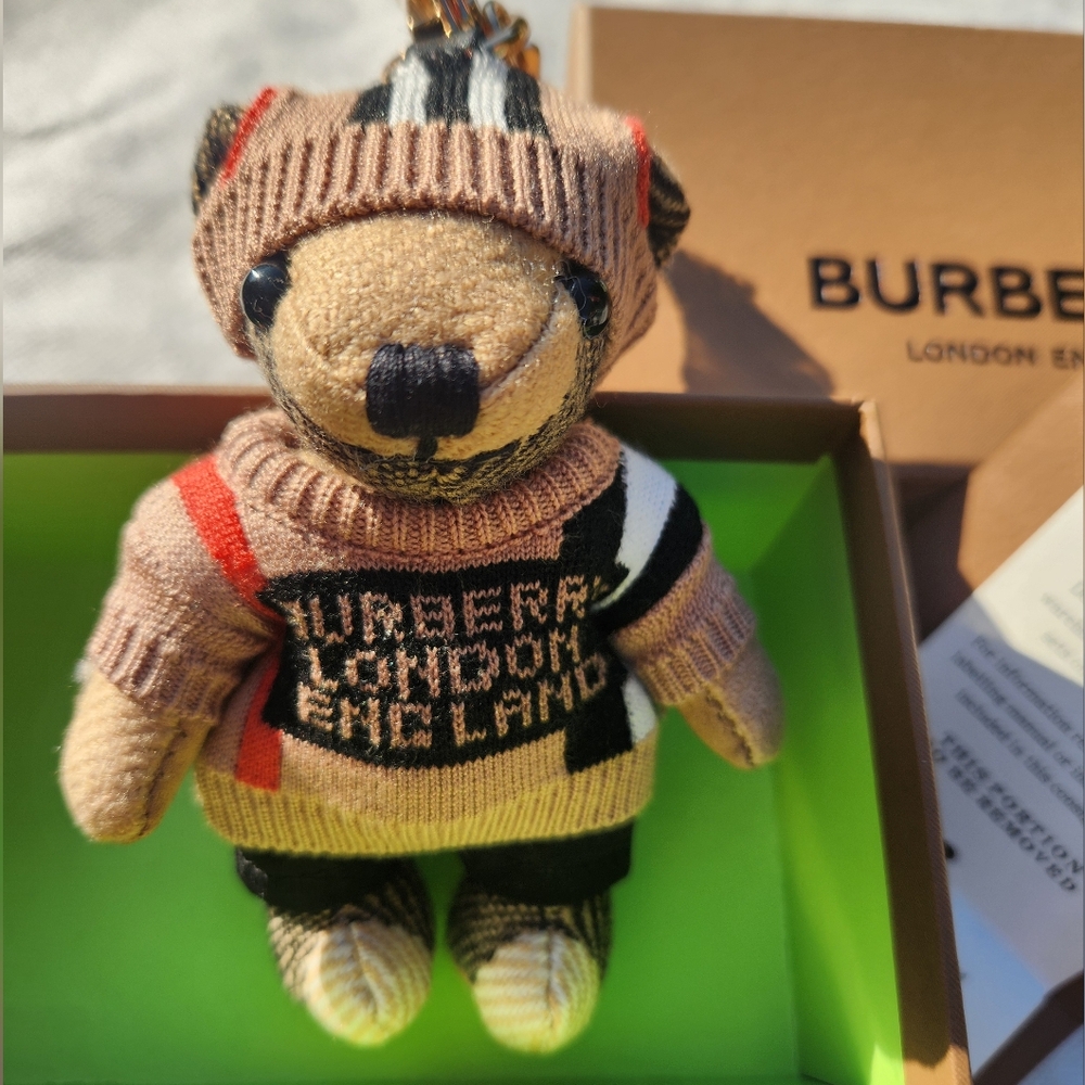 Burberry Striped Sweater Teddy Bear Keychain NIB